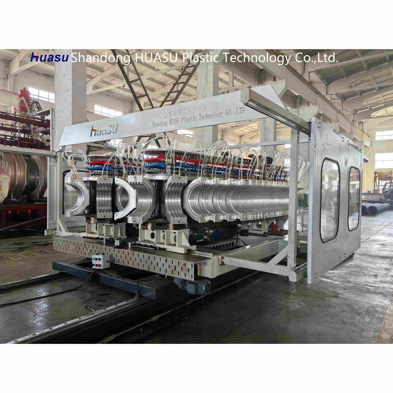 Linea di produzione di tubi ondulati a doppia parete ad estrussione a vite elevate a vite singole con campanello online e sistema PLC Siemens