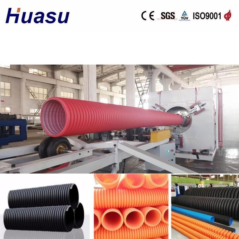 Linea di estrusione per tubi corrugati a doppia parete controllata da PLC per diametri di tubo da 32 mm a 1600 mm con alta produttività