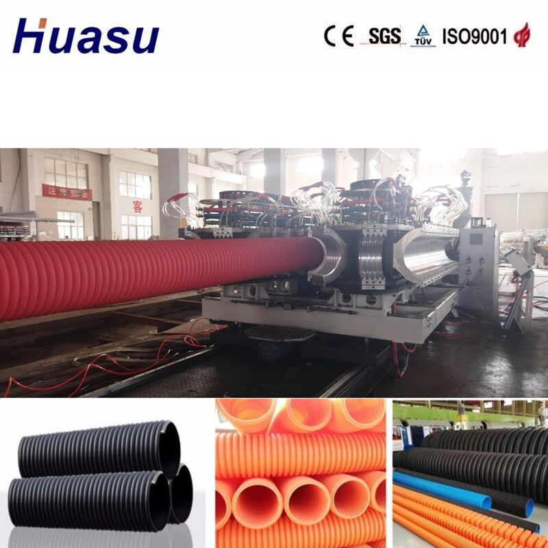 Linea di estrusione di tubi corrugati a doppia parete controllata da PLC per tubi da 32 mm a 1600 mm con capacità da 100 a 3000 kg/h