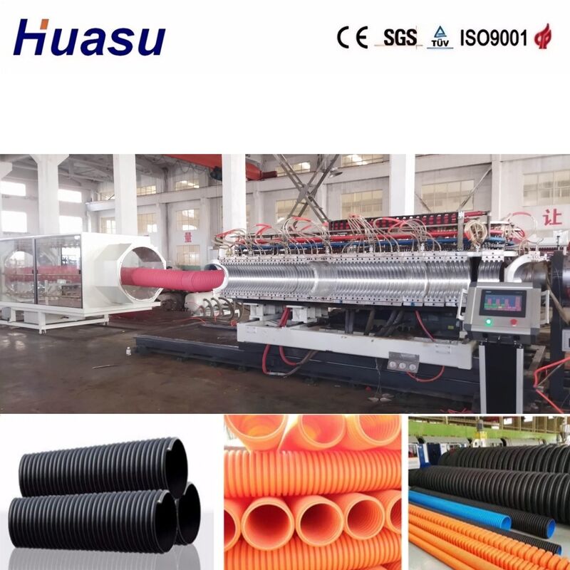Linea di estrusione per tubi corrugati a doppia parete controllata da PLC per diametri di tubo da 32 mm a 1600 mm con alta produttività